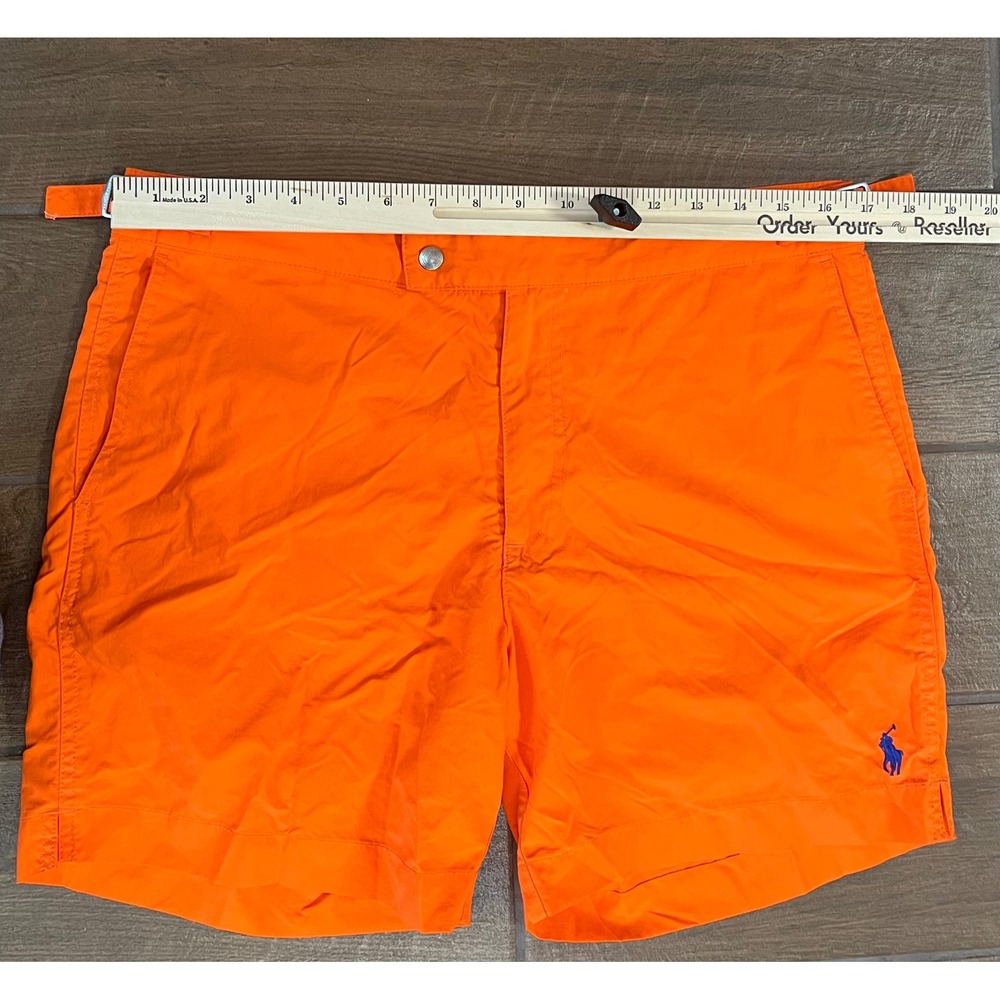 Polo Ralph Lauren Orange Monaco Swim Trunks Mens 32 Cinch Waist Mesh Lined - Picture 2 of 9